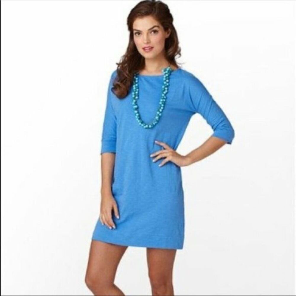 Lilly Pulitzer - Cassie Dress Blue Pima Cotton 3/4 Sleeve Shift Dress - Small